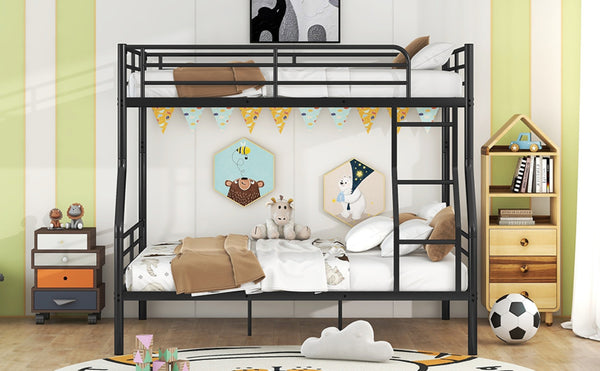 English Elm Full Xl Over Queen Iron Bunk Bed Convertible Metal Frame for Shared Kids Rooms Black LT000248AAB