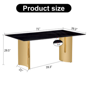 English Elm Modern Minimalist Dining Table With Black Glass Top & Gold Metal Legs - Versatile For Any Space W1151S04321