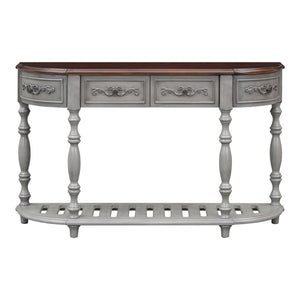English Elm U_style Curved Console Table with Roman Legs Four Drawers Open Shelf Entryway Accent Antique Grey N711P186862E