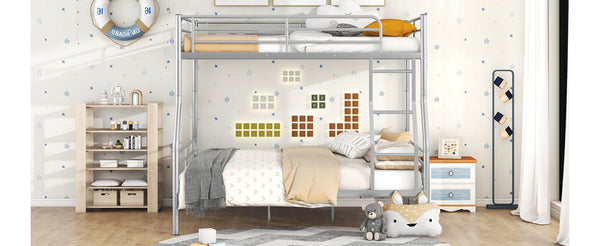 English Elm Full Xl Over Queen Iron Bunk Bed Convertible Metal Frame for Shared Kids Rooms Silver LT000248AAN