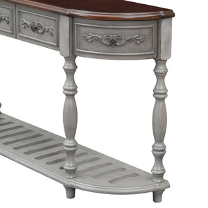 English Elm U_style Curved Console Table with Roman Legs Four Drawers Open Shelf Entryway Accent Antique Grey N711P186862E