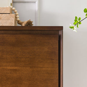 English Elm Walnut-colored Mid-Century Sideboard with 2 Outlet Holes, Fine Wood Grain Storage Cabinet 39"x9.25"x32.63" W1801121417