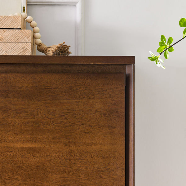 English Elm Walnut-colored Mid-Century Sideboard with 2 Outlet Holes, Fine Wood Grain Storage Cabinet 39"x9.25"x32.63" W1801121417