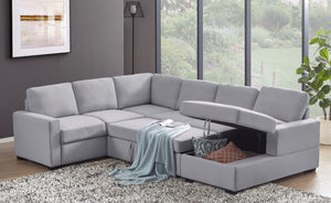 English Elm Ketterman Upholstered Sectional Sofa with Storage Chaise, Pull-Out Loveseat, Eight-Way Hand-Tied Springs Light Gray B102S00015