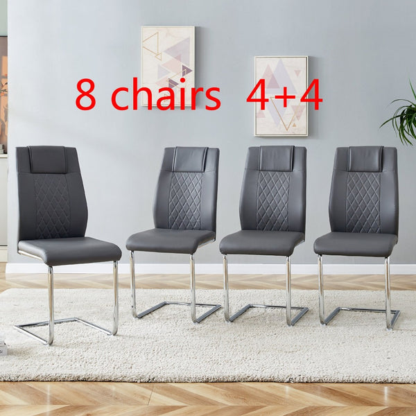 English Elm Modern Pu Leather Upholstered Dining Chairs Set of 8 with Chrome Metal Legs for Kitchen Grey W1151S00425