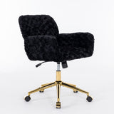 Hearth and Haven A&A Furniture Office Chair, Artificial Rabbit Hair Home Office Chair with Golden Metal Base, Adjustable Desk Chair Swivel Office Chair, Vanity Chair W1143125531