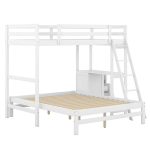 English Elm Twin Twin over Full Bunk Bed with Built-In Desk, Three Drawers, Solid Pine Frame and Convertible Splitability White GX000709AAK
