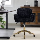 English Elm Office Chair,Artificial Rabbit Hair Home Office Chair With Golden Metal Base,Adjustable Desk Chair Swivel Office Chair,Vanity Chair(Black)