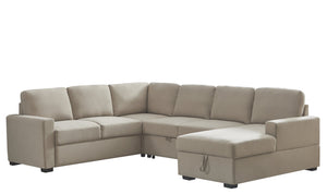 English Elm Ketterman Upholstered Sectional Sofa with Storage Chaise, Pull-Out Loveseat, Eight-Way Hand-Tied Springs Beige B102S00018
