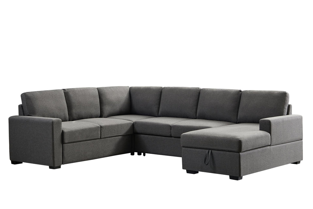 English Elm Ketterman Upholstered Sectional Sofa with Storage Chaise, Pull-Out Loveseat, Eight-Way Hand-Tied Springs Dark Gray B102S00017