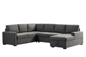 English Elm Ketterman Upholstered Sectional Sofa with Storage Chaise, Pull-Out Loveseat, Eight-Way Hand-Tied Springs Dark Gray B102S00017