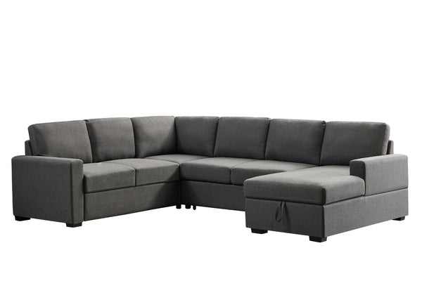 English Elm Ketterman Upholstered Sectional Sofa with Storage Chaise, Pull-Out Loveseat, Eight-Way Hand-Tied Springs Dark Gray B102S00017