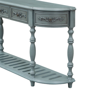 English Elm U_style Curved Console Table with Roman Legs Four Drawers Open Shelf Entryway Accent Antique Blue N711P186862C
