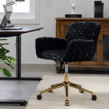 English Elm Office Chair,Artificial Rabbit Hair Home Office Chair With Golden Metal Base,Adjustable Desk Chair Swivel Office Chair,Vanity Chair(Black)