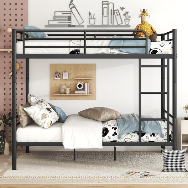 English Elm Full Over Metal Bunk Bed Convertible Iron Frame for Kids and Guest Rooms Black MF310408AAB