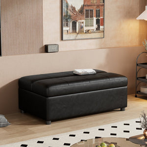 English Elm Twin Folding Ottoman Guest Sleeper Pu Leather Convertible Bed for Studio Apartments Black Pu WF307724AAB