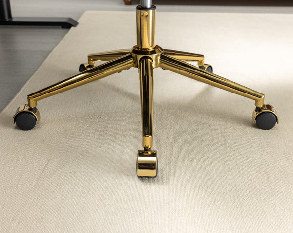 English Elm A&A Plush Rabbit Hair Office Chair with Golden Metal Base, Oversized Seat, Reclining Swivel Comfort Black W1143125531