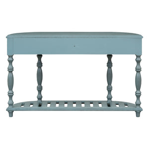English Elm U_style Curved Console Table with Roman Legs Four Drawers Open Shelf Entryway Accent Antique Blue N711P186862C