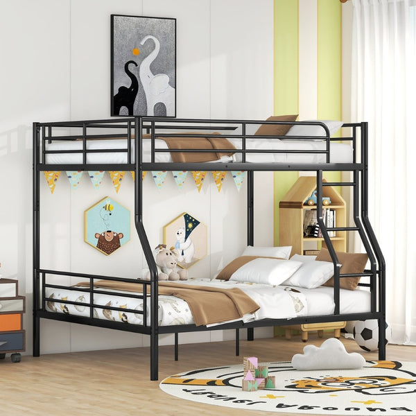 English Elm Full Xl Over Queen Iron Bunk Bed Convertible Metal Frame for Shared Kids Rooms Black LT000248AAB