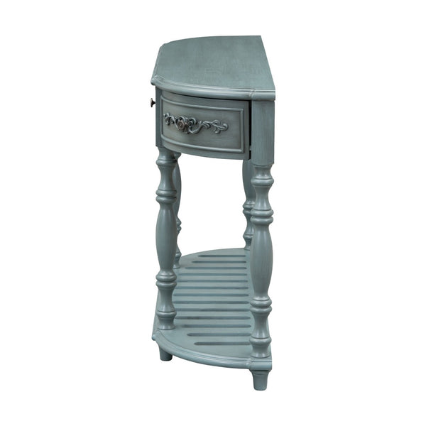 English Elm U_style Curved Console Table with Roman Legs Four Drawers Open Shelf Entryway Accent Antique Blue N711P186862C