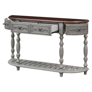 English Elm U_style Curved Console Table with Roman Legs Four Drawers Open Shelf Entryway Accent Antique Grey N711P186862E