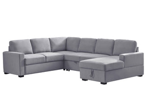 English Elm Ketterman Upholstered Sectional Sofa with Storage Chaise, Pull-Out Loveseat, Eight-Way Hand-Tied Springs Light Gray B102S00015