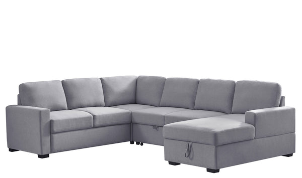 English Elm Ketterman Upholstered Sectional Sofa with Storage Chaise, Pull-Out Loveseat, Eight-Way Hand-Tied Springs Light Gray B102S00015