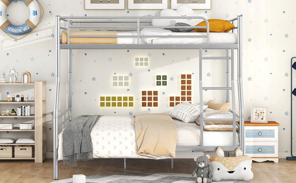 English Elm Full Xl Over Queen Iron Bunk Bed Convertible Metal Frame for Shared Kids Rooms Silver LT000248AAN