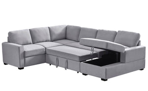 English Elm Ketterman Upholstered Sectional Sofa with Storage Chaise, Pull-Out Loveseat, Eight-Way Hand-Tied Springs Light Gray B102S00015