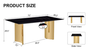 English Elm Modern Minimalist Dining Table With Black Glass Top & Gold Metal Legs - Versatile For Any Space W1151S04321