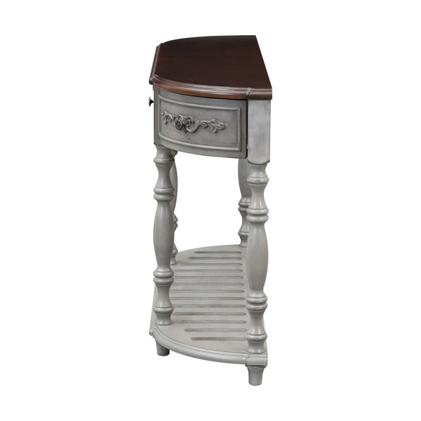 English Elm U_style Curved Console Table with Roman Legs Four Drawers Open Shelf Entryway Accent Antique Grey N711P186862E