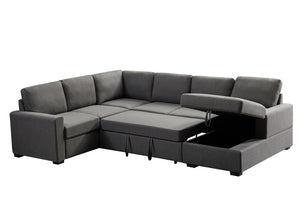 English Elm Ketterman Upholstered Sectional Sofa with Storage Chaise, Pull-Out Loveseat, Eight-Way Hand-Tied Springs Dark Gray B102S00017