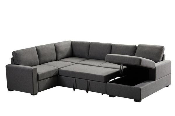 English Elm Ketterman Upholstered Sectional Sofa with Storage Chaise, Pull-Out Loveseat, Eight-Way Hand-Tied Springs Dark Gray B102S00017