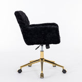 Hearth and Haven A&A Furniture Office Chair, Artificial Rabbit Hair Home Office Chair with Golden Metal Base, Adjustable Desk Chair Swivel Office Chair, Vanity Chair W1143125531