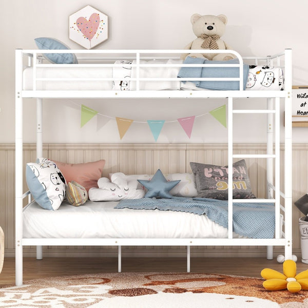 English Elm Full Over Metal Bunk Bed Convertible Iron Frame for Kids and Guest Rooms White MF310408AAK