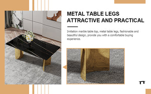 English Elm Modern Minimalist Dining Table With Black Glass Top & Gold Metal Legs - Versatile For Any Space W1151S04321