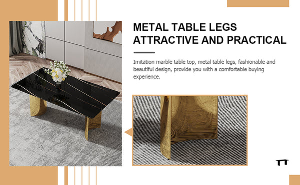 English Elm Modern Minimalist Dining Table With Black Glass Top & Gold Metal Legs - Versatile For Any Space W1151S04321
