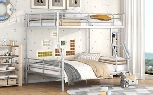 English Elm Full Xl Over Queen Iron Bunk Bed Convertible Metal Frame for Shared Kids Rooms Silver LT000248AAN