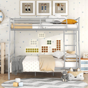 English Elm Full Xl Over Queen Iron Bunk Bed Convertible Metal Frame for Shared Kids Rooms Silver LT000248AAN