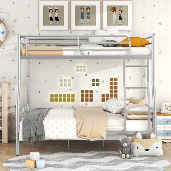 English Elm Full Xl Over Queen Iron Bunk Bed Convertible Metal Frame for Shared Kids Rooms Silver LT000248AAN