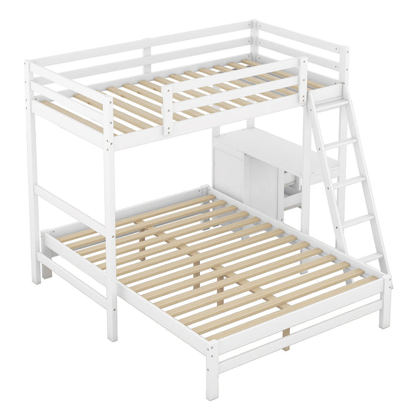 English Elm Twin Twin over Full Bunk Bed with Built-In Desk, Three Drawers, Solid Pine Frame and Convertible Splitability White GX000709AAK