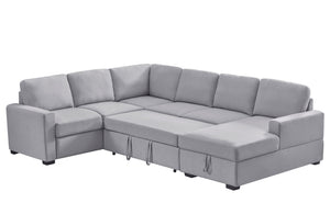 English Elm Ketterman Upholstered Sectional Sofa with Storage Chaise, Pull-Out Loveseat, Eight-Way Hand-Tied Springs Light Gray B102S00015
