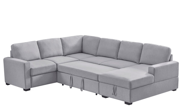English Elm Ketterman Upholstered Sectional Sofa with Storage Chaise, Pull-Out Loveseat, Eight-Way Hand-Tied Springs Light Gray B102S00015