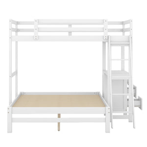 English Elm Twin Twin over Full Bunk Bed with Built-In Desk, Three Drawers, Solid Pine Frame and Convertible Splitability White GX000709AAK