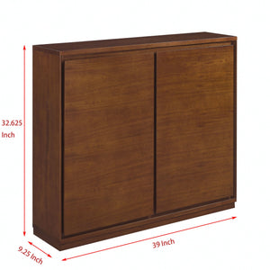 English Elm Walnut-colored Mid-Century Sideboard with 2 Outlet Holes, Fine Wood Grain Storage Cabinet 39"x9.25"x32.63" W1801121417