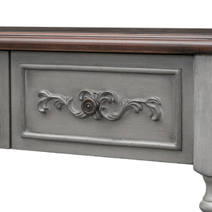 English Elm U_style Curved Console Table with Roman Legs Four Drawers Open Shelf Entryway Accent Antique Grey N711P186862E