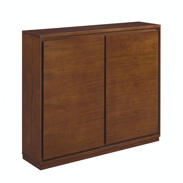 English Elm Walnut-colored Mid-Century Sideboard with 2 Outlet Holes, Fine Wood Grain Storage Cabinet 39"x9.25"x32.63" W1801121417