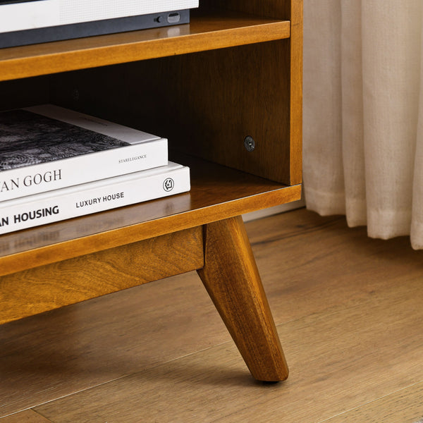 English Elm 59 Mid Century Rattan TV Stand 59" 65-inch Ready Media Console with Solid Wood Legs, Smooth Slides and Natural Birch Finish Brown Ebony W1801115775