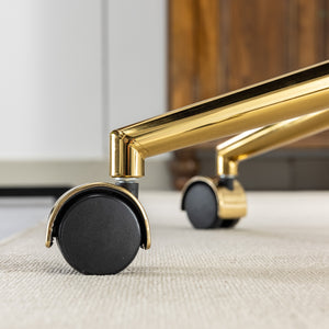 English Elm A&A Plush Rabbit Hair Office Chair with Golden Metal Base, Oversized Seat, Reclining Swivel Comfort Black W1143125531