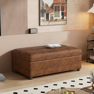 English Elm Twin Folding Ottoman Guest Sleeper Pu Leather Convertible Bed for Studio Apartments Brown WF307724AAD